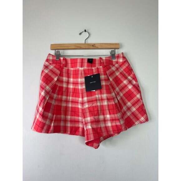 NWT Smythe Pleated Mid Rise A-Line Shorts Women's Watermelon Plaid Size: 10 - Picture 2 of 8
